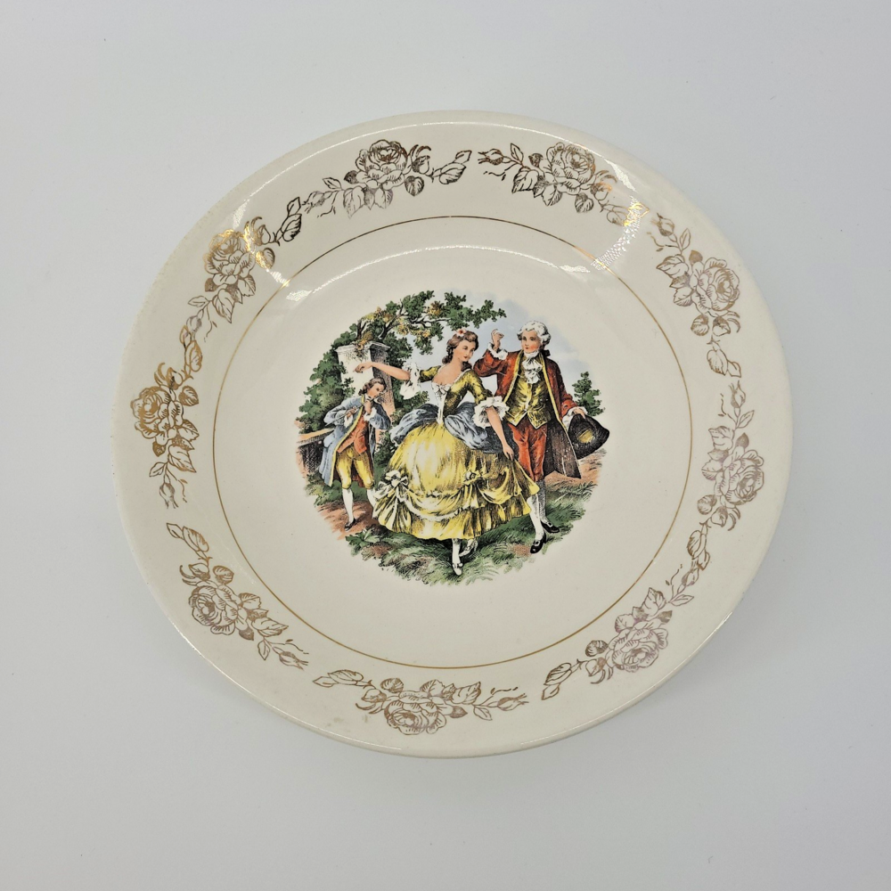 Vintage British Empire Ceramics Menuet Courting Couple 22K Gold Bowl Plate